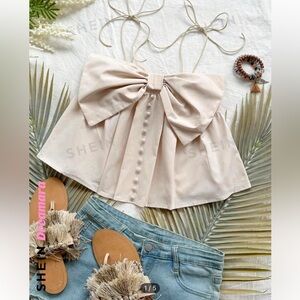 Bow Knot Design with Ribbon and Ruffle, Button Detail Cami